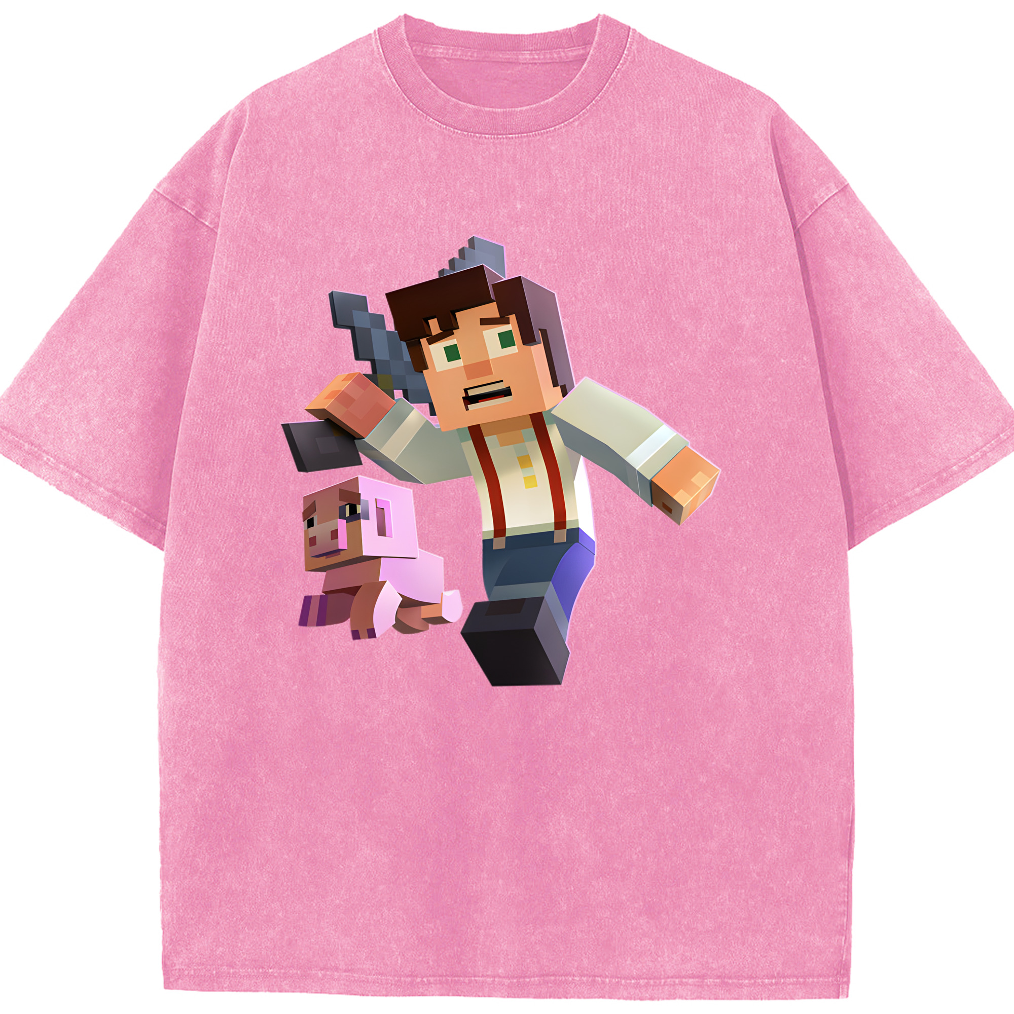 （画像用） マインクラフト ブロックの世界 Minecraft MC Block world 綿100% ヴィンテージ風 半袖Tシャツ（フロントプリント）